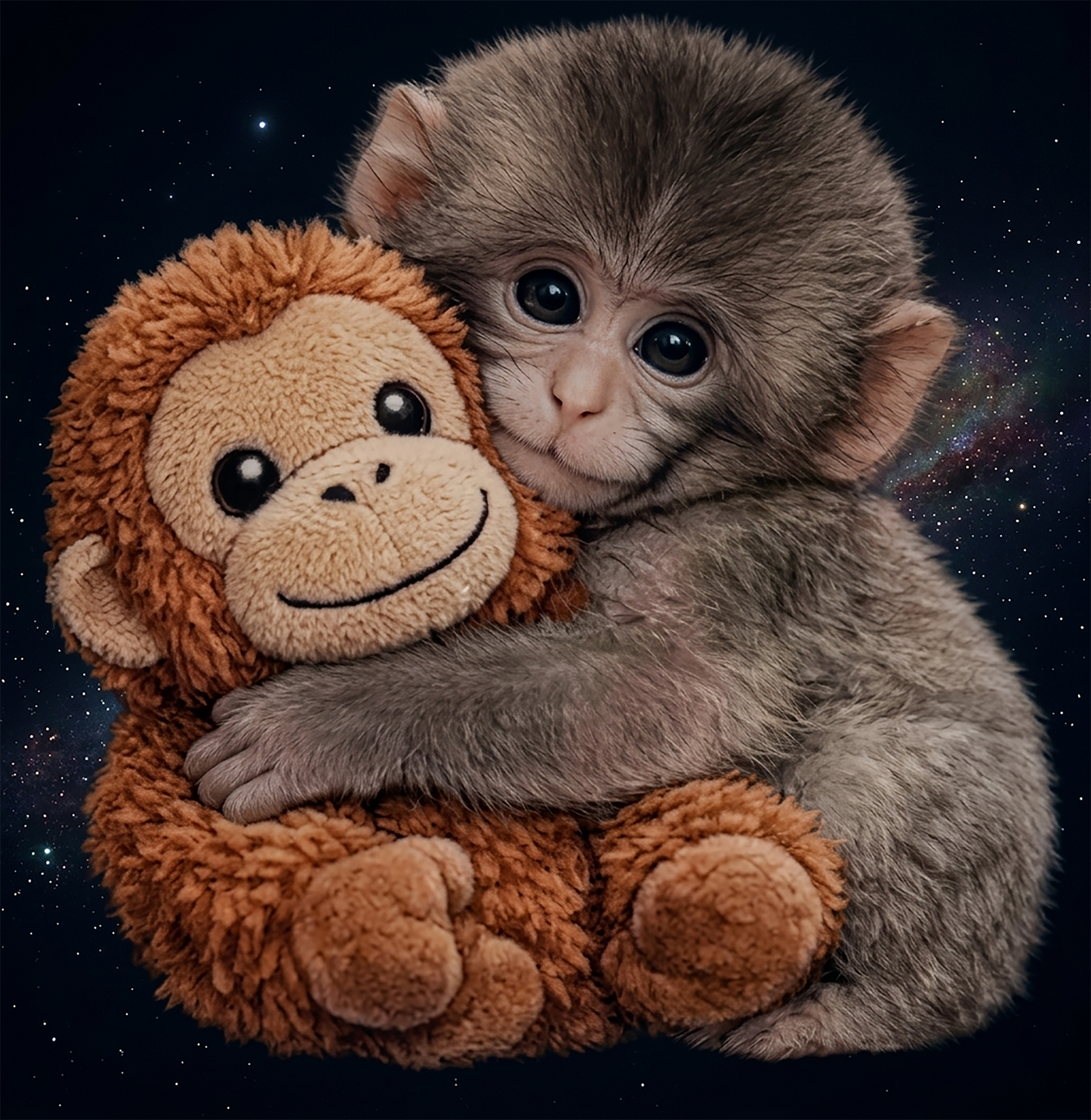T-Shirt — Cute Baby Monkey Hugging Plush Toy Graphic Tee