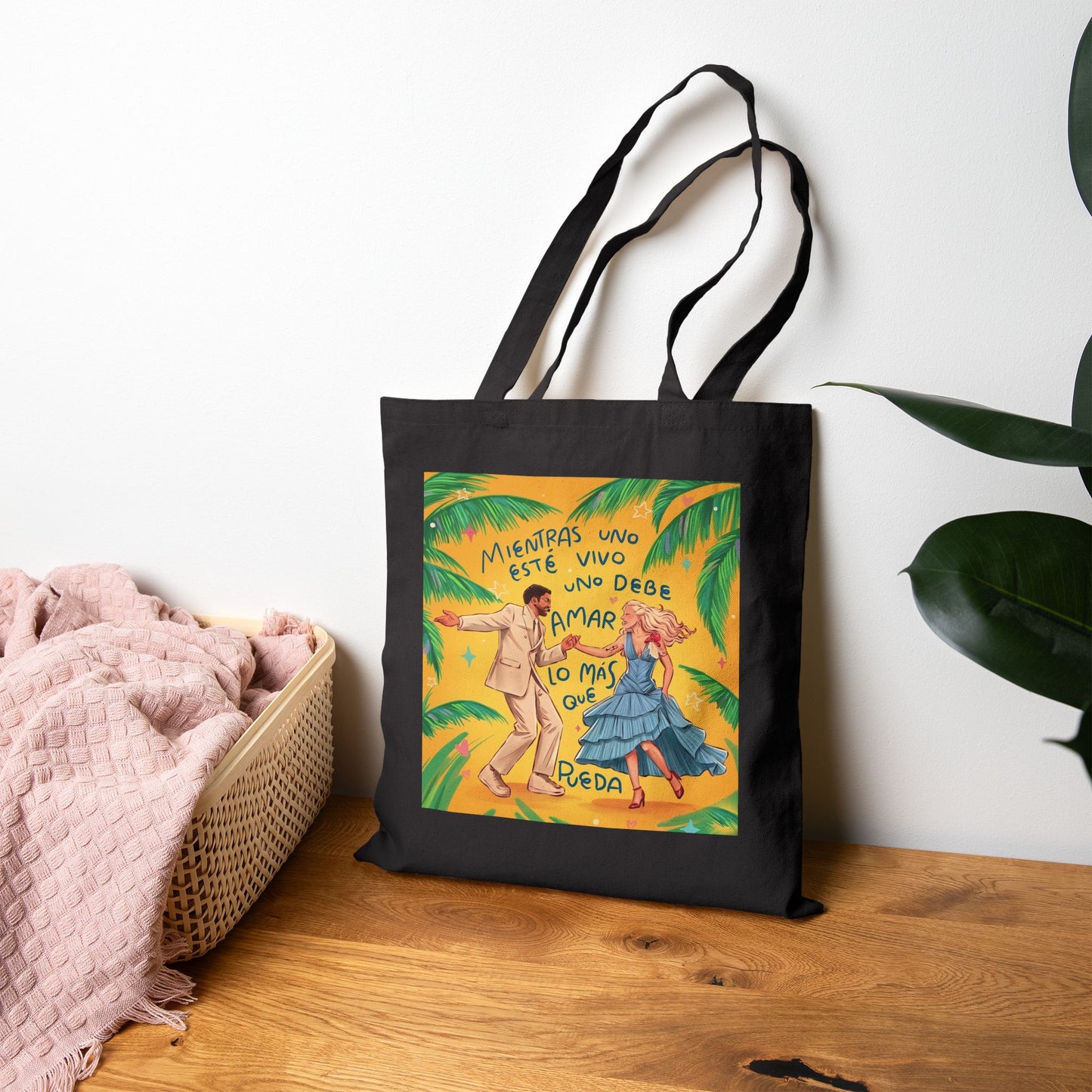 Tote Bag — Spanish Love Quote Tropical Canvas Tote (Mientras Uno Este Vivo...)