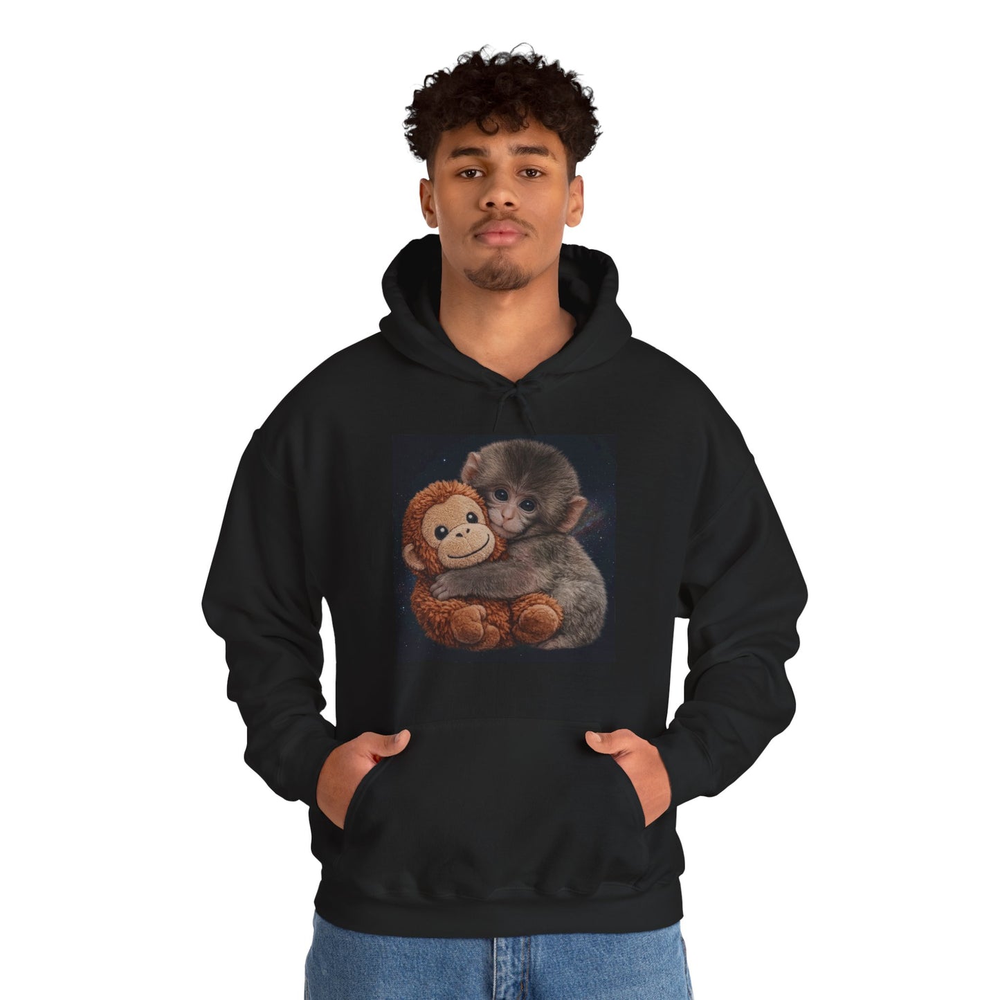 Cute Baby Monkey Hugging Plush Hoodie – Adorable Animal Lover Sweatshirt