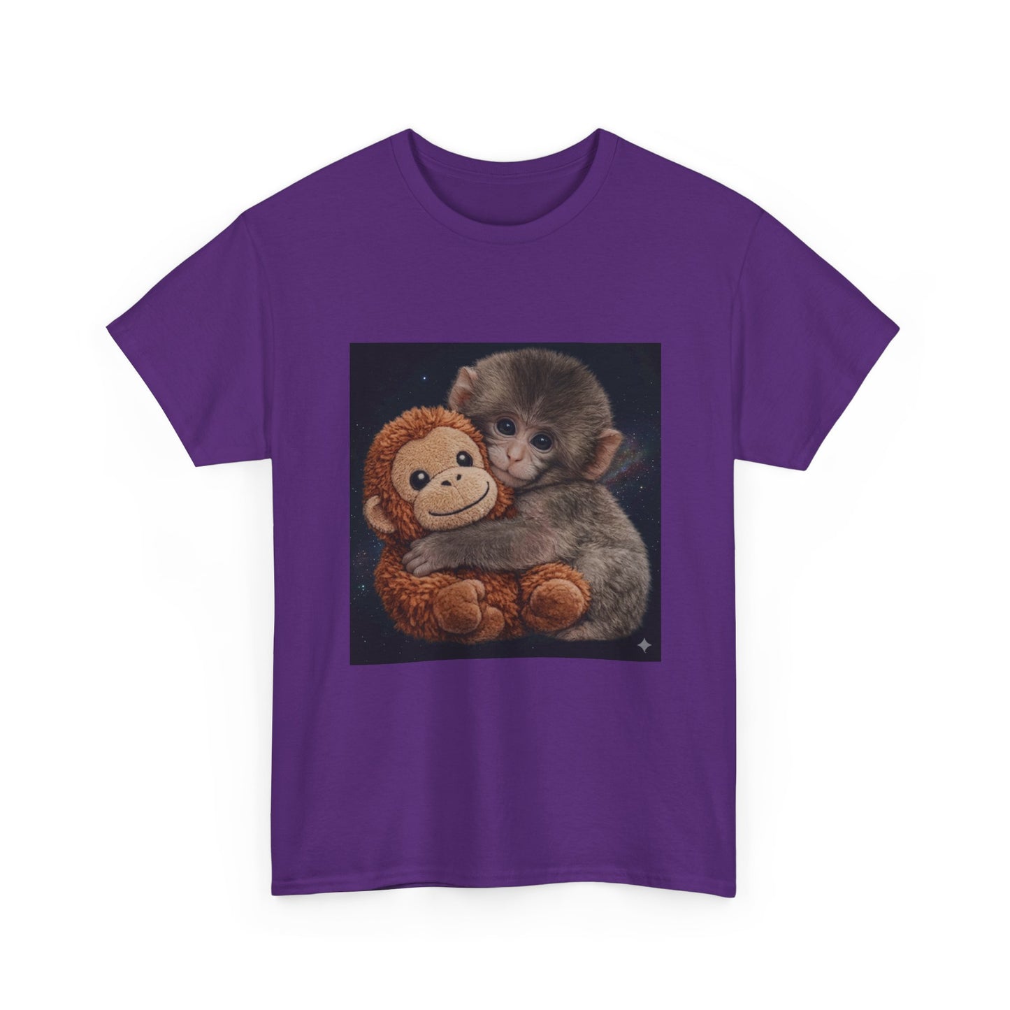 T-Shirt — Cute Baby Monkey Hugging Plush Toy Graphic Tee