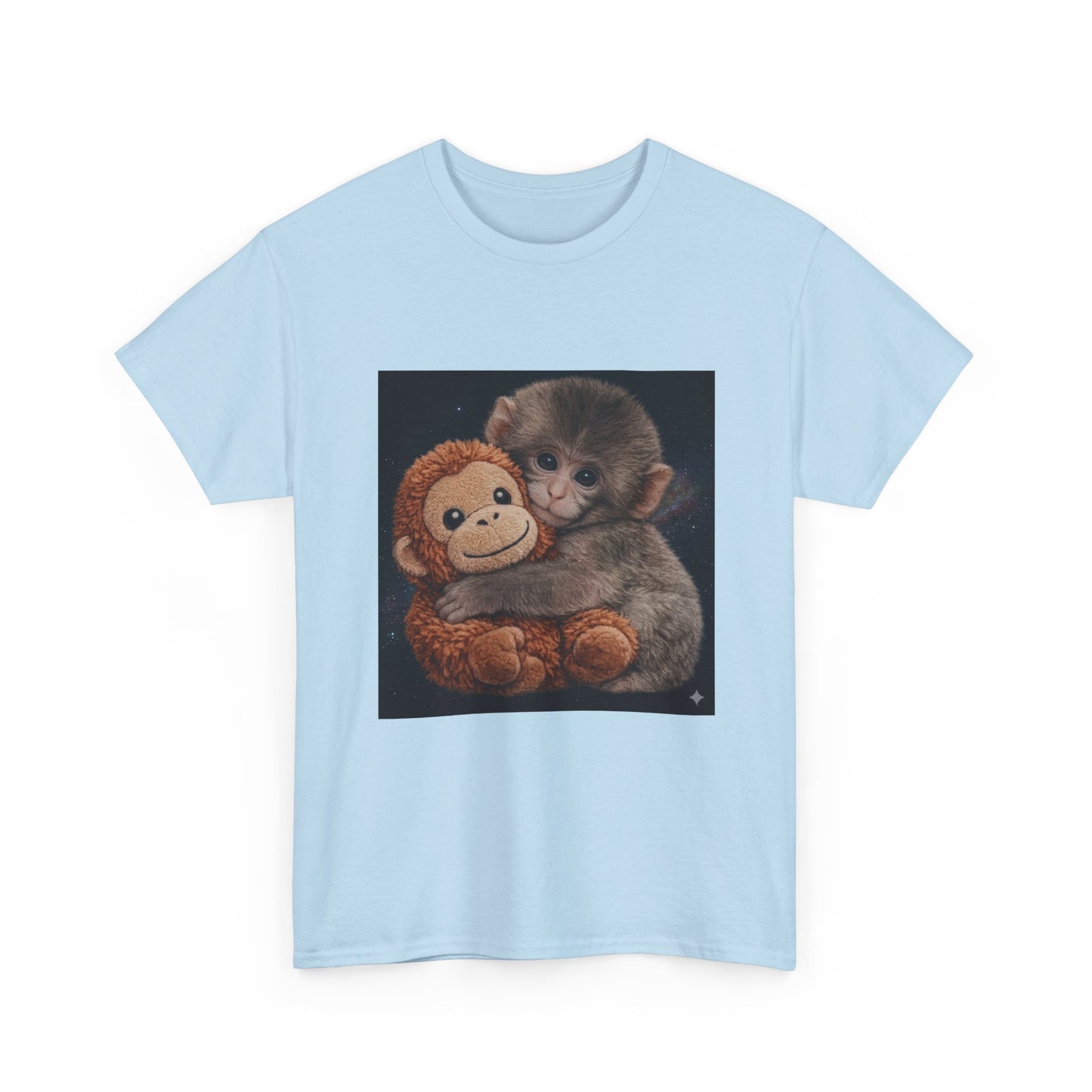 T-Shirt — Cute Baby Monkey Hugging Plush Toy Graphic Tee