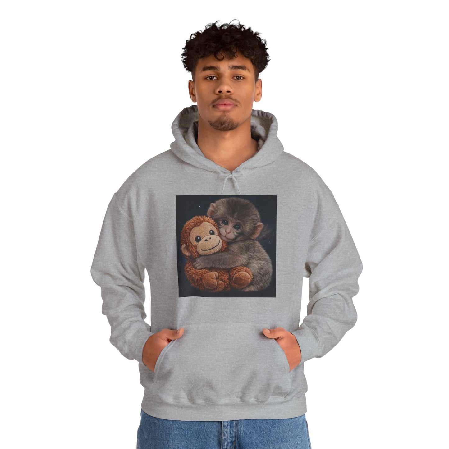 Cute Baby Monkey Hugging Plush Hoodie – Adorable Animal Lover Sweatshirt