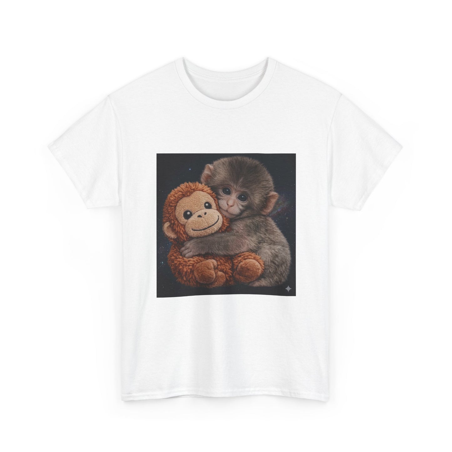 T-Shirt — Cute Baby Monkey Hugging Plush Toy Graphic Tee