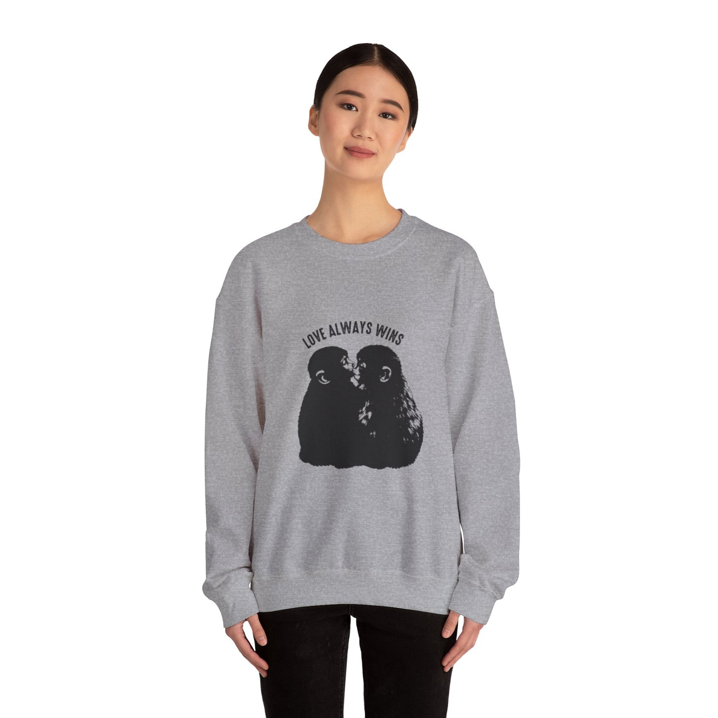 Crewneck Sweatshirt — "Love Always Wins"  Monkeys Graphic