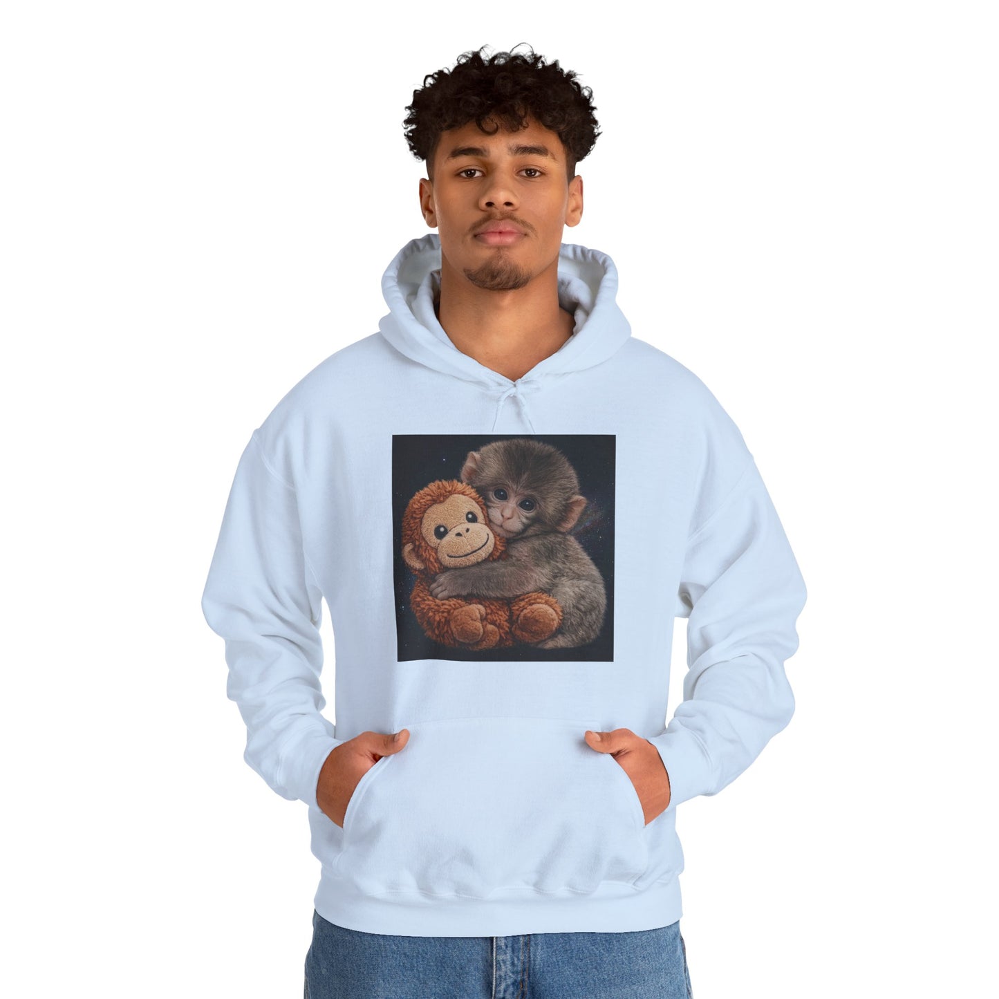 Cute Baby Monkey Hugging Plush Hoodie – Adorable Animal Lover Sweatshirt