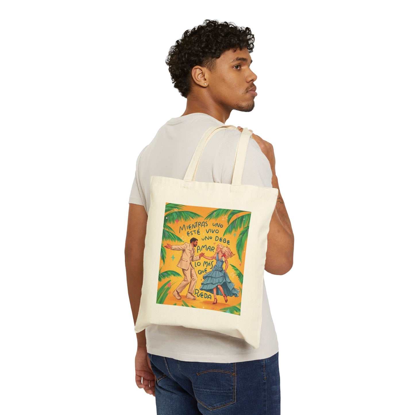 Tote Bag — Spanish Love Quote Tropical Canvas Tote (Mientras Uno Este Vivo...)