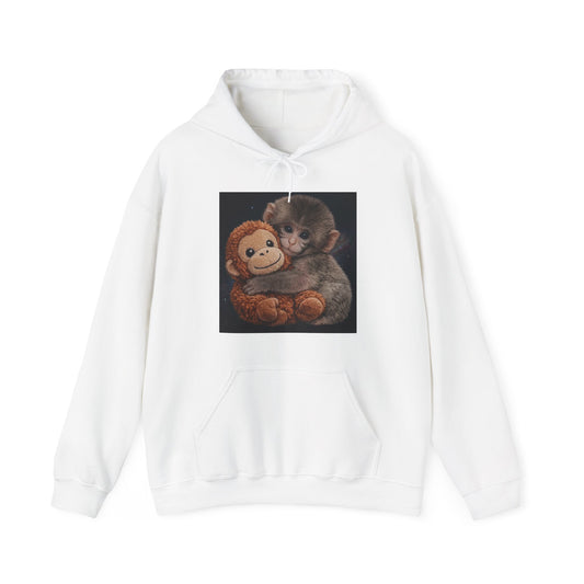 Cute Baby Monkey Hugging Plush Hoodie – Adorable Animal Lover Sweatshirt