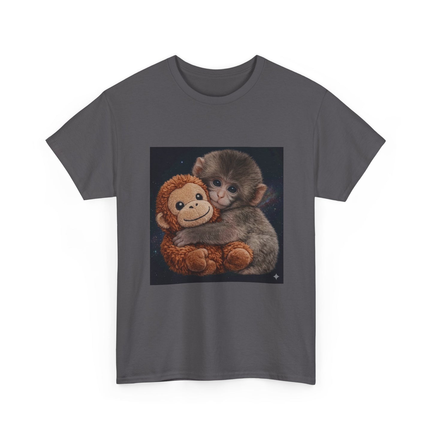 T-Shirt — Cute Baby Monkey Hugging Plush Toy Graphic Tee