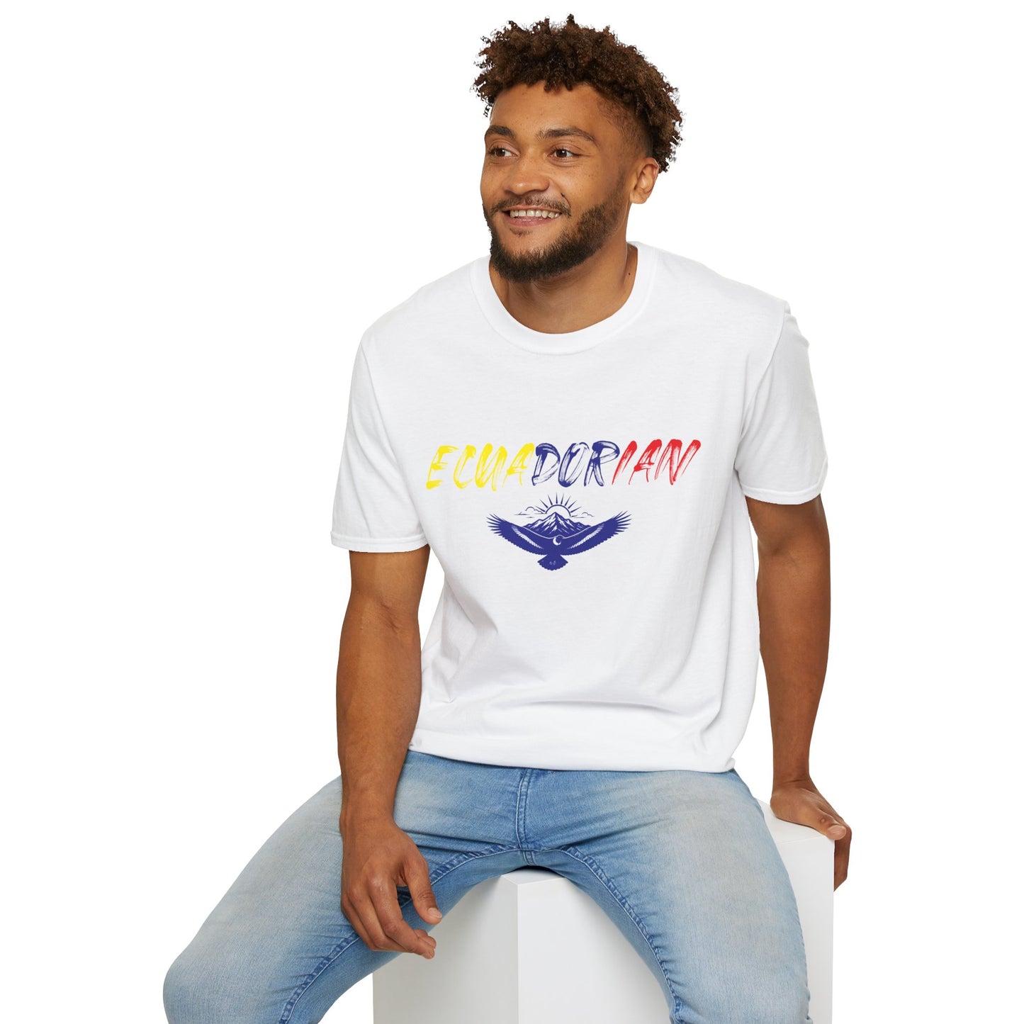 Ecuadorian Flag Script T-Shirt — Ecuador Pride Tee with Andean Condor Graphic