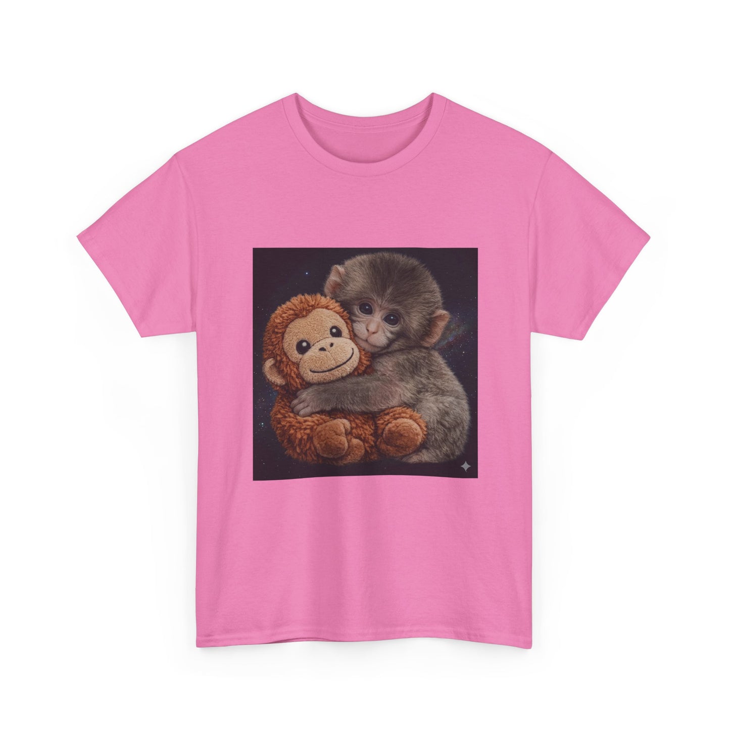 T-Shirt — Cute Baby Monkey Hugging Plush Toy Graphic Tee