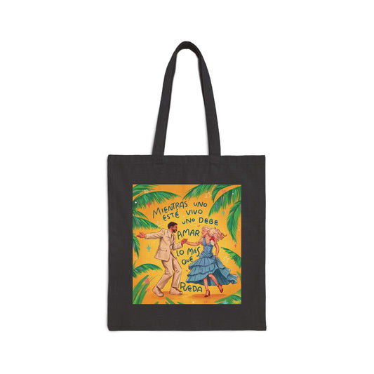 Tote Bag — Spanish Love Quote Tropical Canvas Tote (Mientras Uno Este Vivo...)
