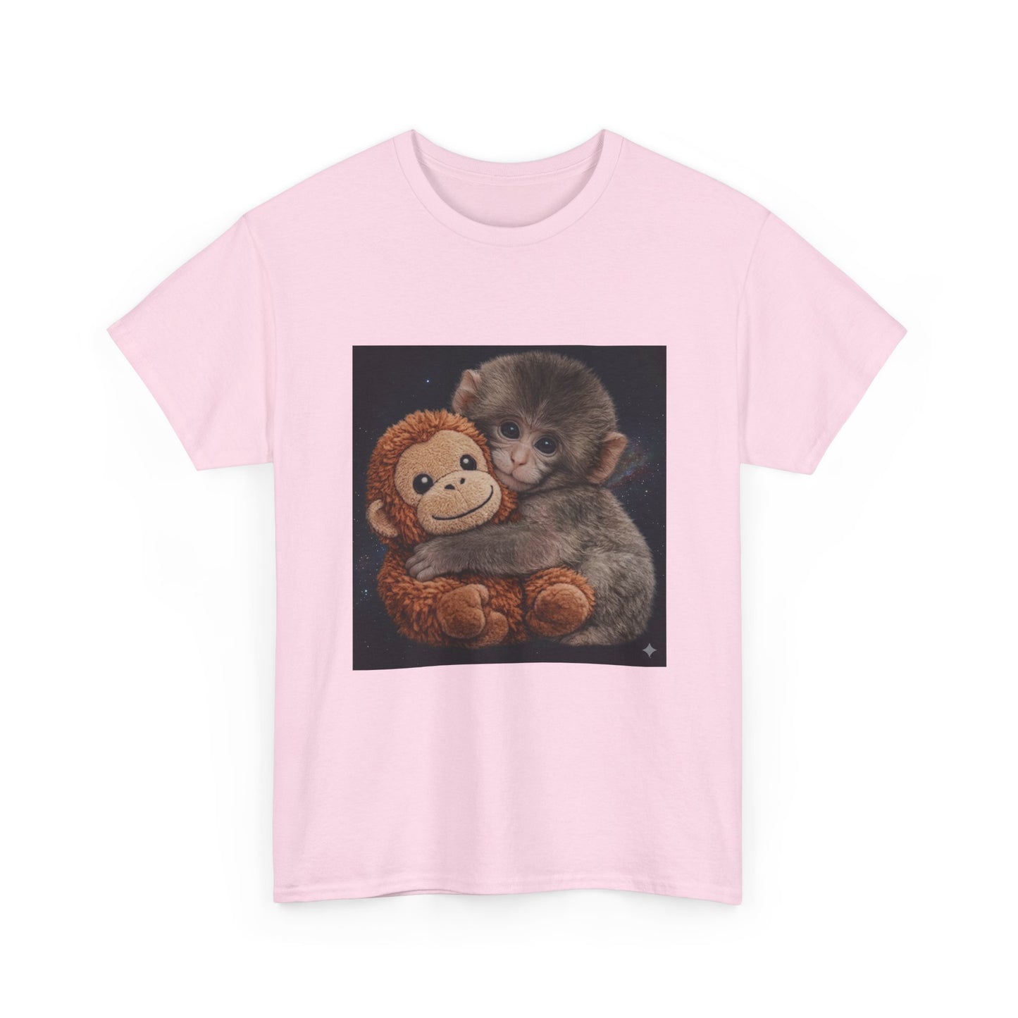 T-Shirt — Cute Baby Monkey Hugging Plush Toy Graphic Tee
