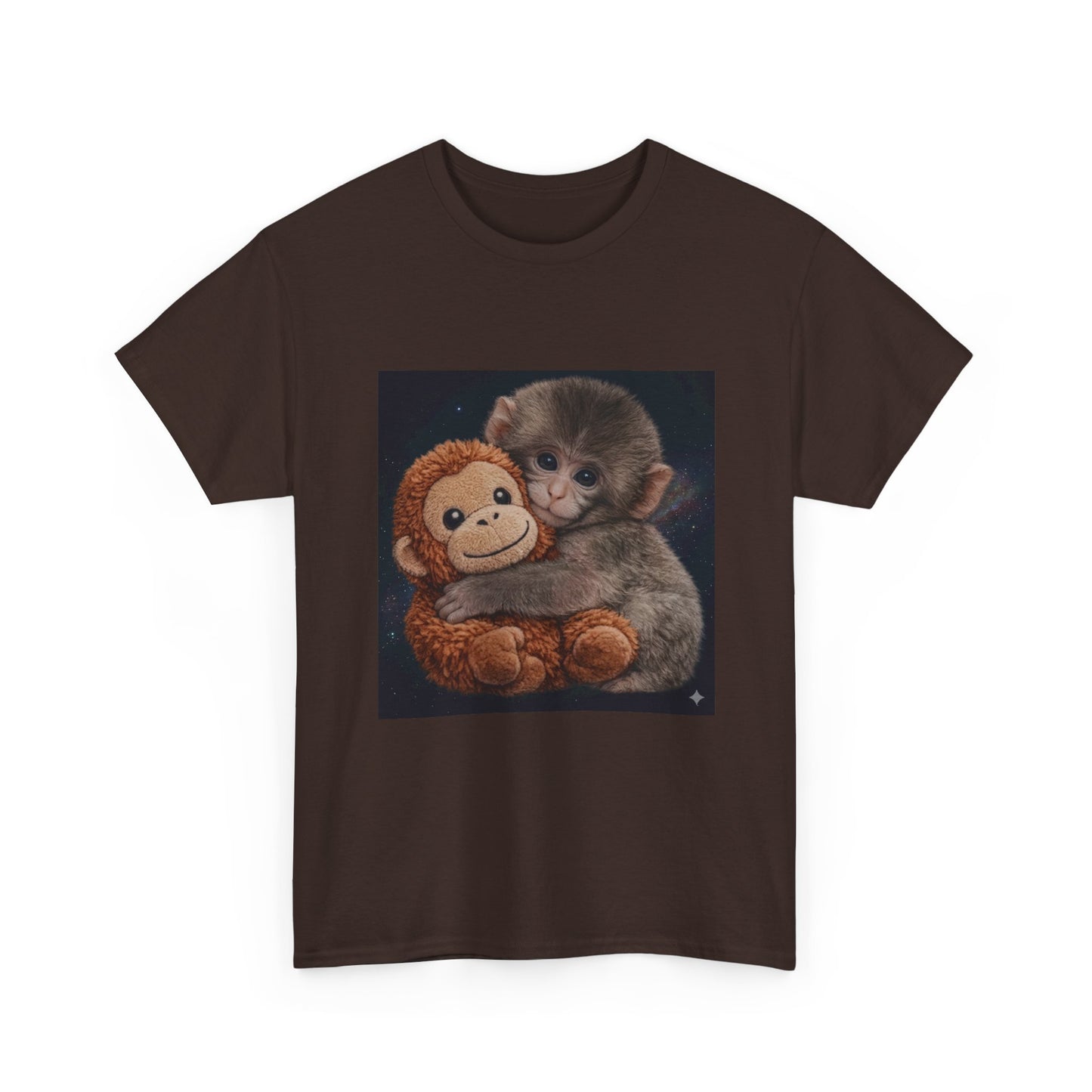 T-Shirt — Cute Baby Monkey Hugging Plush Toy Graphic Tee