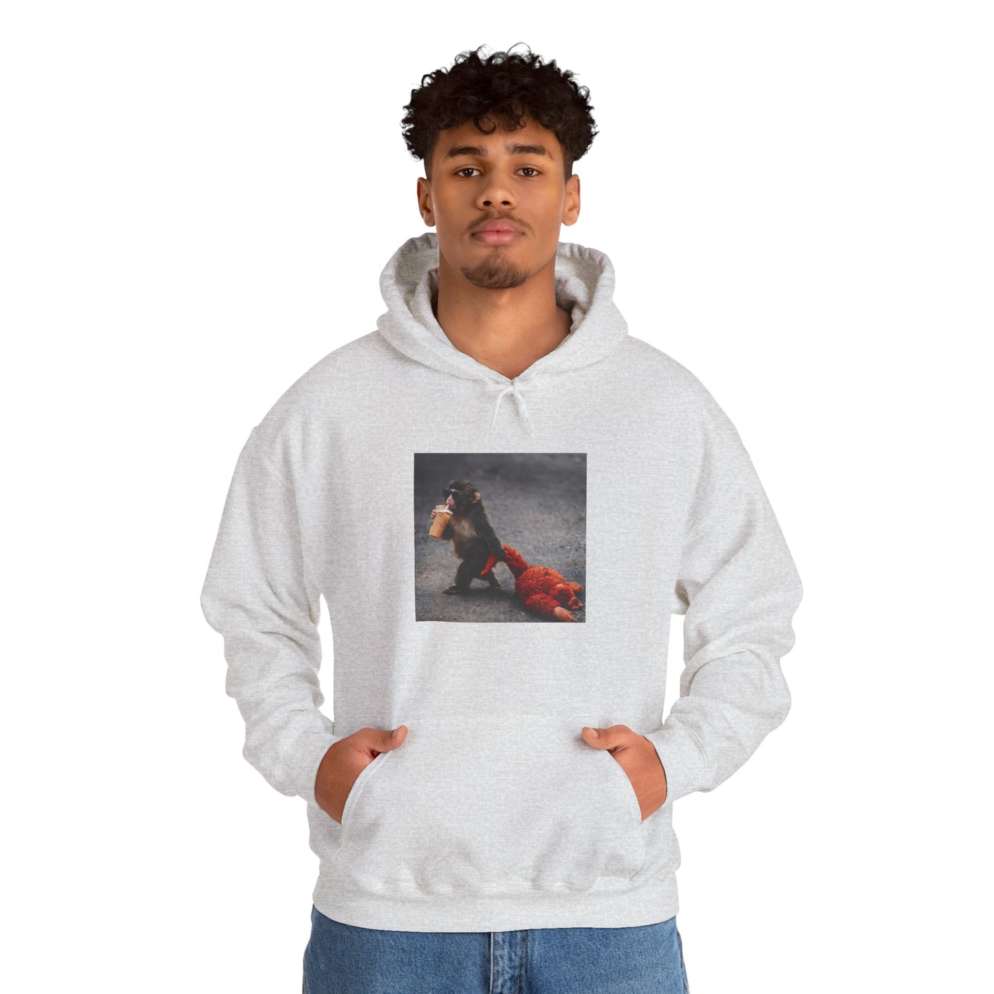 Hoodie — Vintage Monkey with Coffee Print Pullover