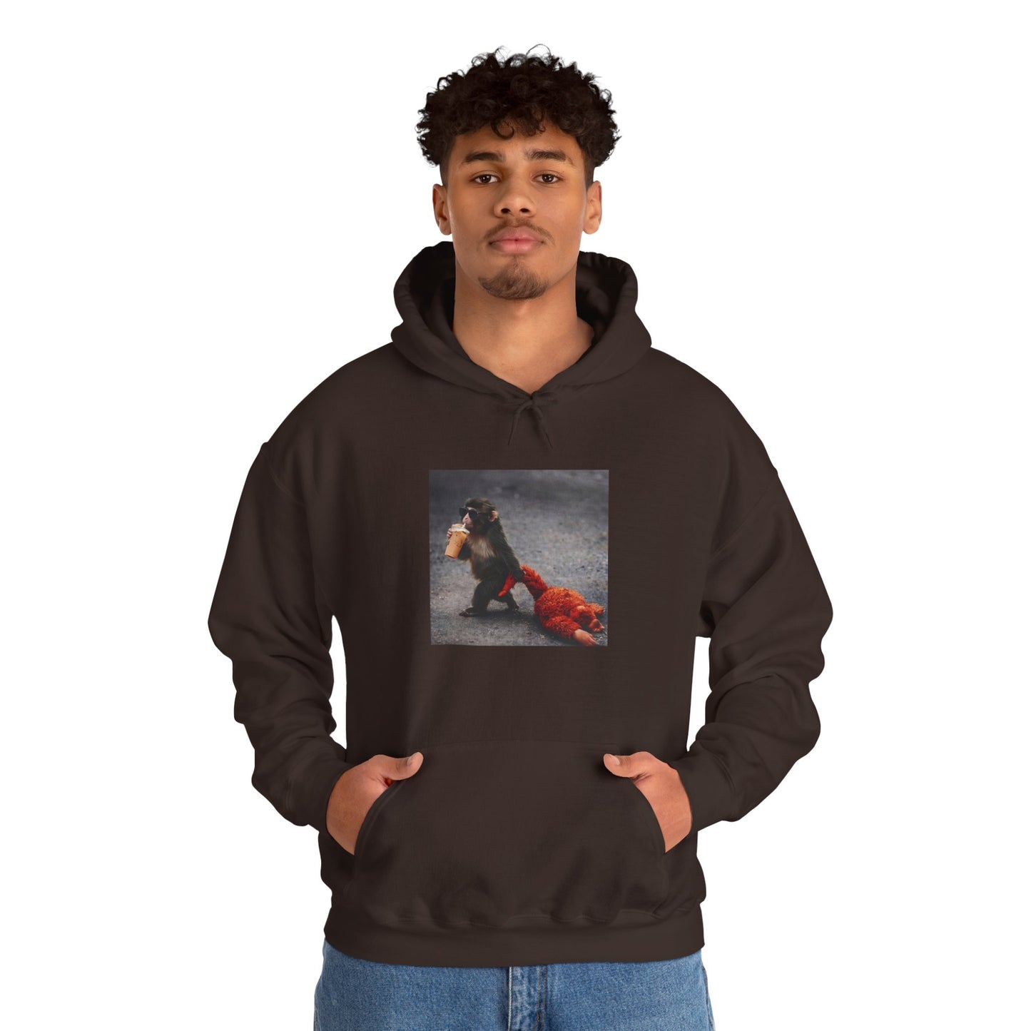 Hoodie — Vintage Monkey with Coffee Print Pullover
