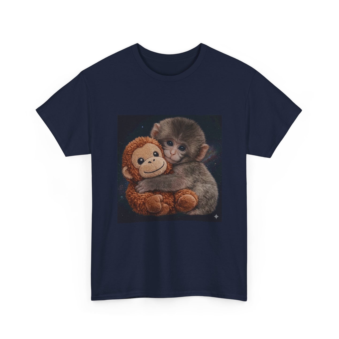 T-Shirt — Cute Baby Monkey Hugging Plush Toy Graphic Tee