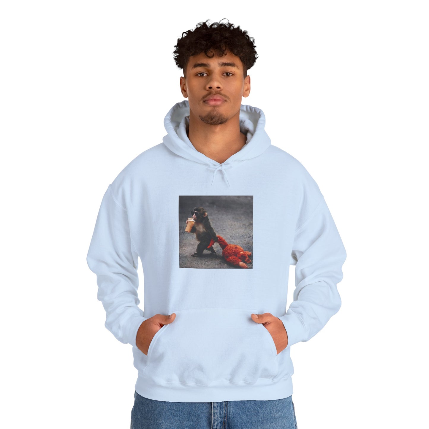 Hoodie — Vintage Monkey with Coffee Print Pullover