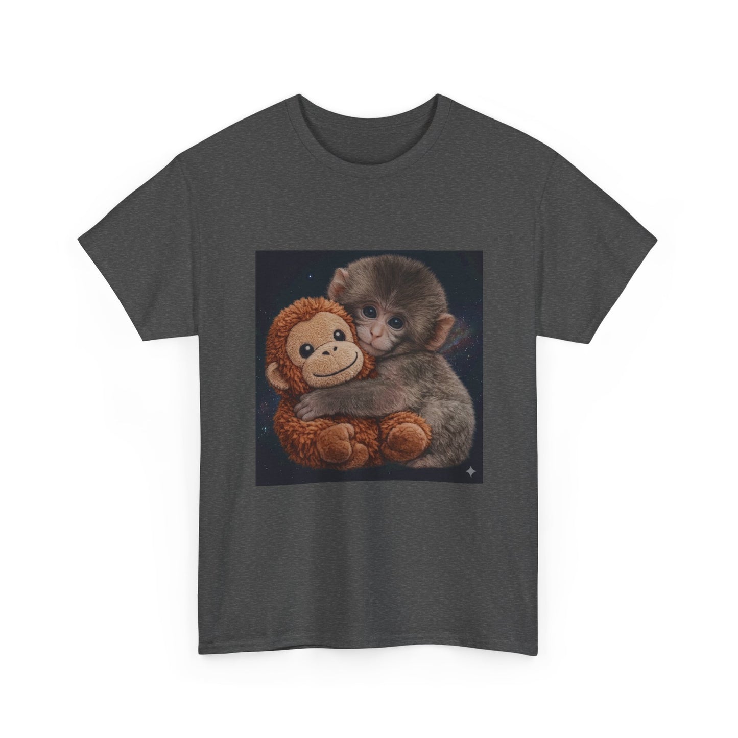 T-Shirt — Cute Baby Monkey Hugging Plush Toy Graphic Tee