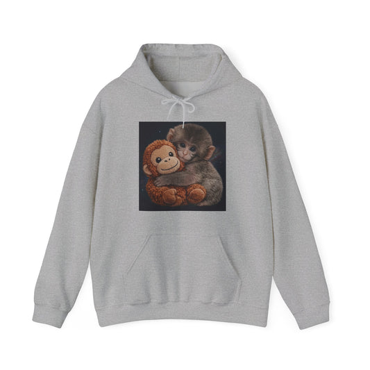 Cute Baby Monkey Hugging Plush Hoodie – Adorable Animal Lover Sweatshirt