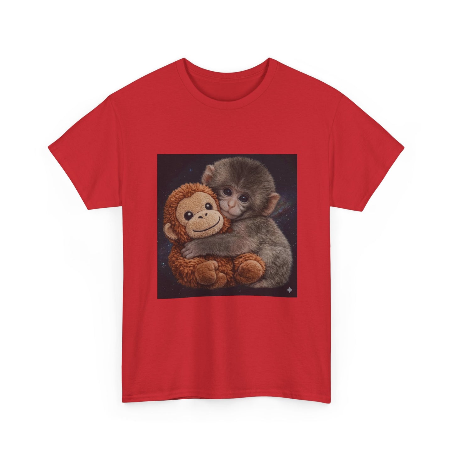 T-Shirt — Cute Baby Monkey Hugging Plush Toy Graphic Tee