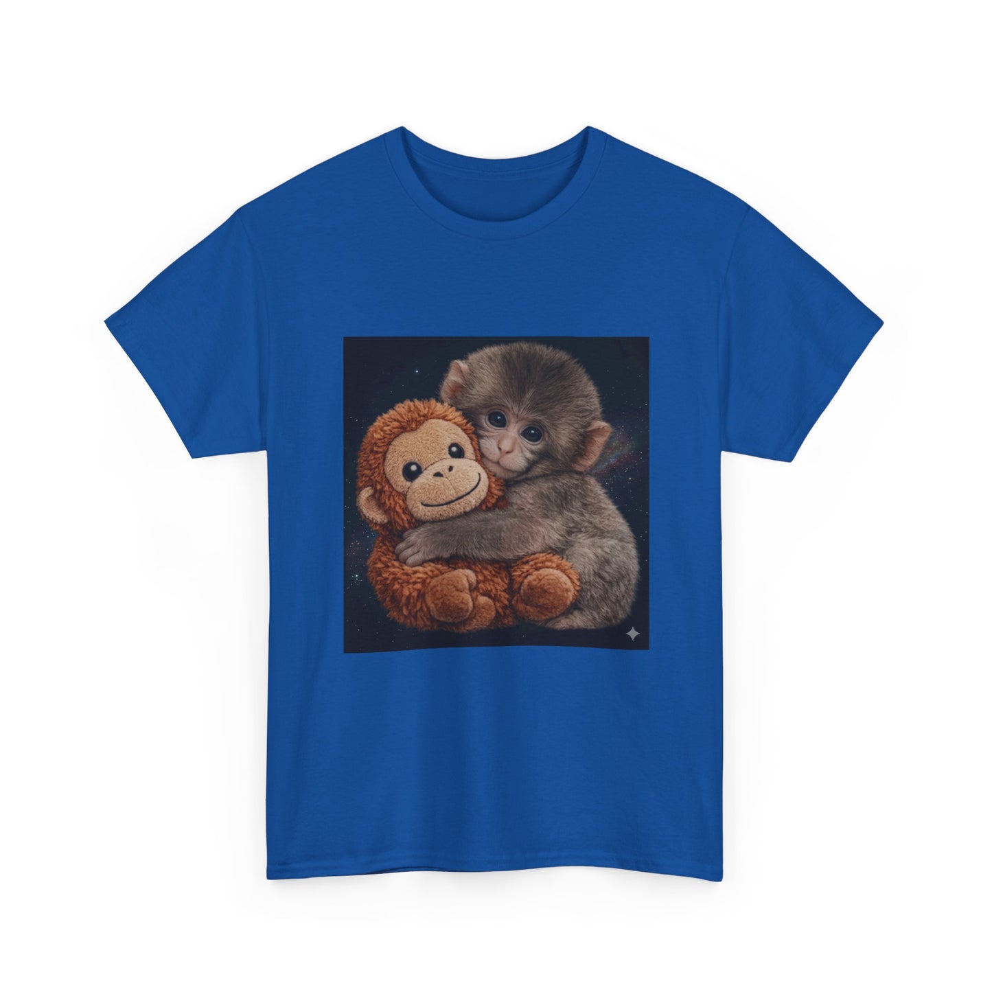 T-Shirt — Cute Baby Monkey Hugging Plush Toy Graphic Tee