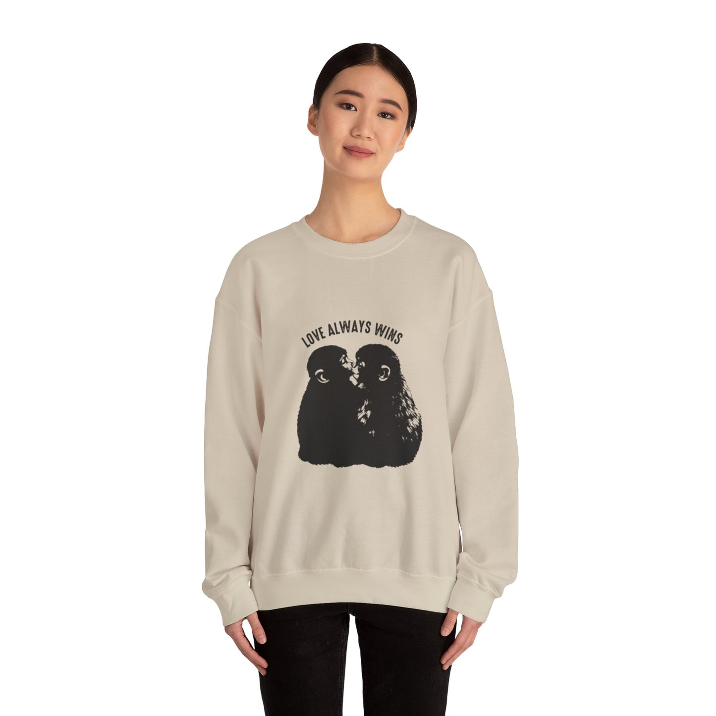 Crewneck Sweatshirt — "Love Always Wins"  Monkeys Graphic