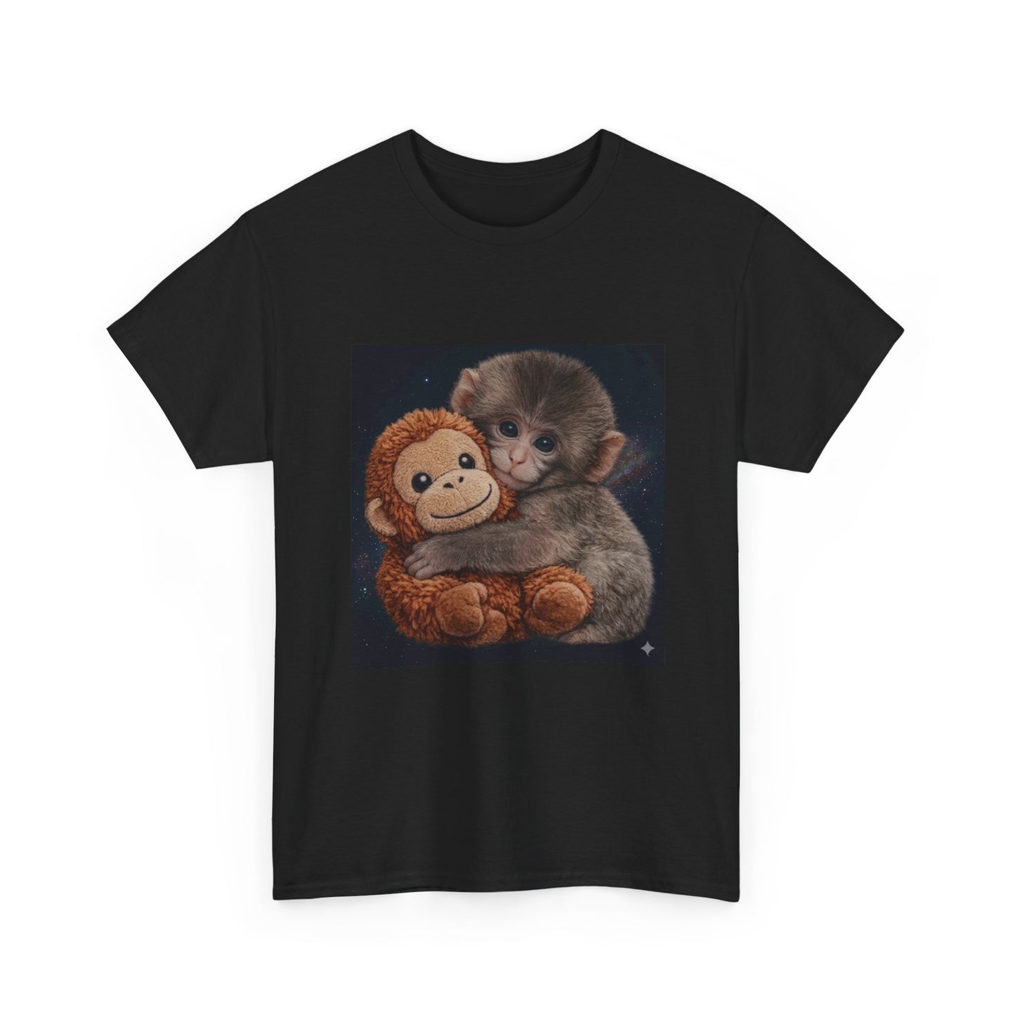 T-Shirt — Cute Baby Monkey Hugging Plush Toy Graphic Tee