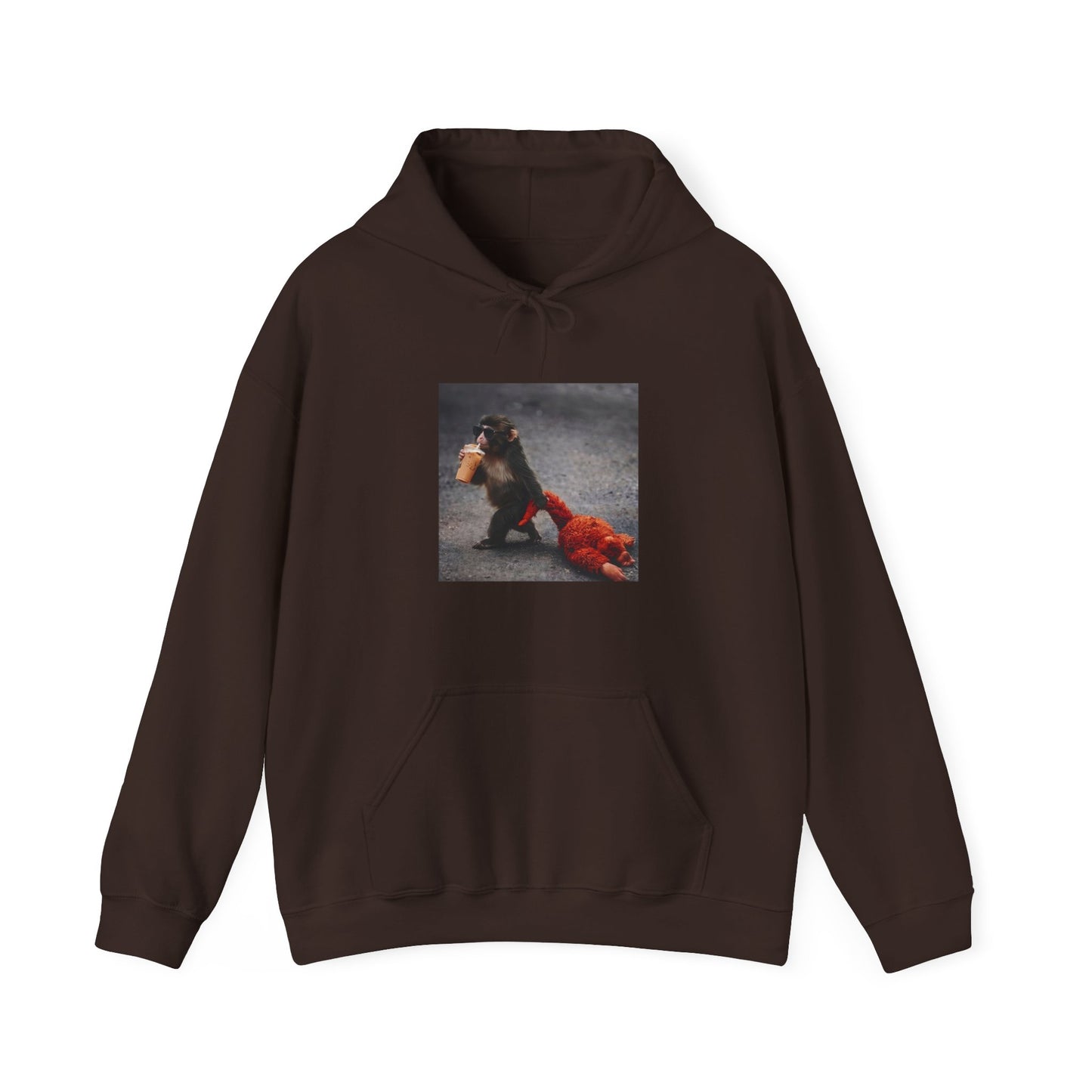 Hoodie — Vintage Monkey with Coffee Print Pullover