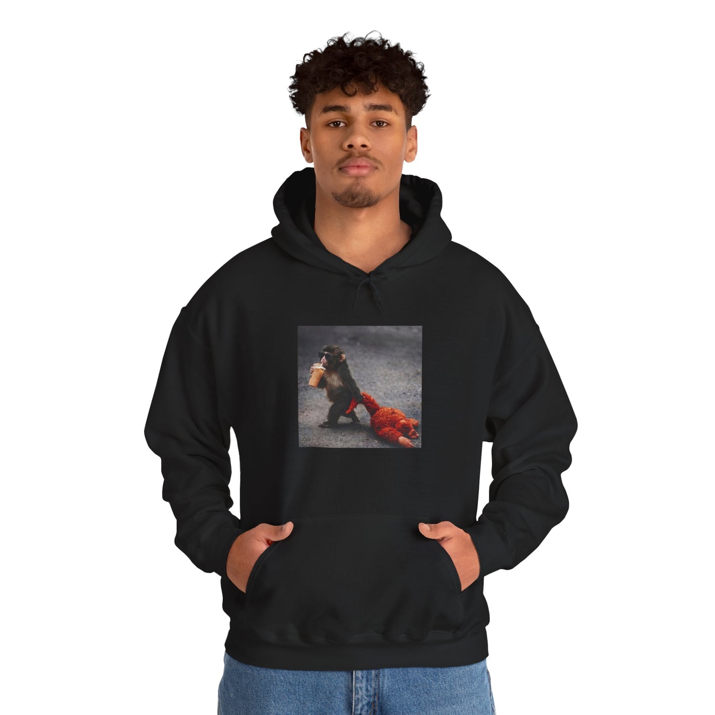 Hoodie — Vintage Monkey with Coffee Print Pullover