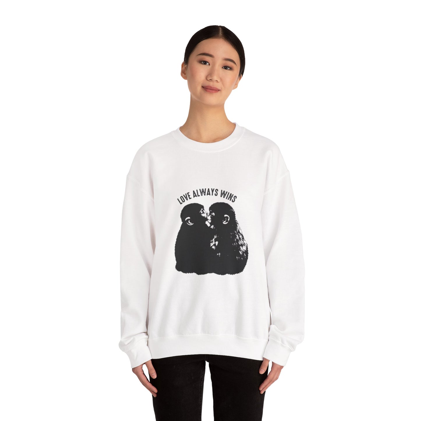 Crewneck Sweatshirt — "Love Always Wins"  Monkeys Graphic
