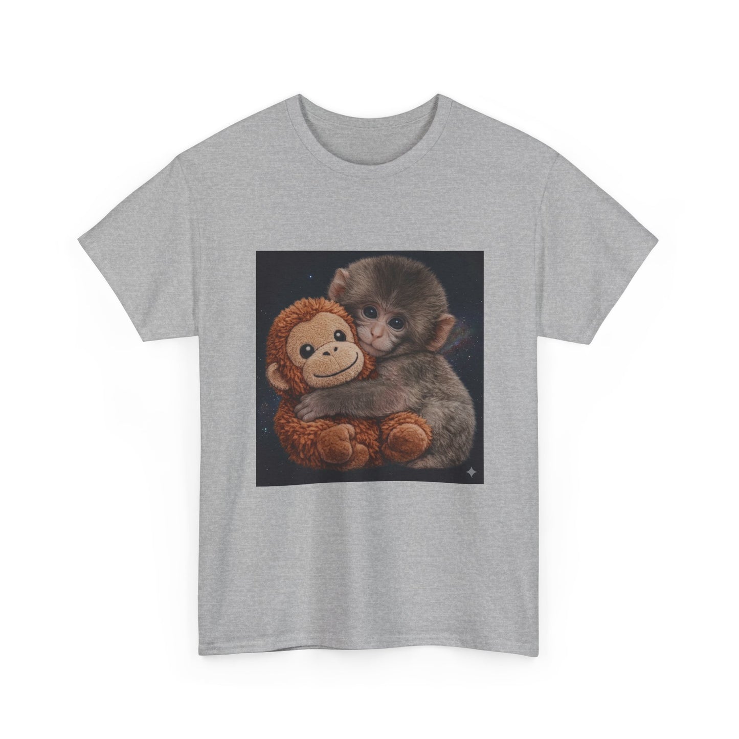 T-Shirt — Cute Baby Monkey Hugging Plush Toy Graphic Tee