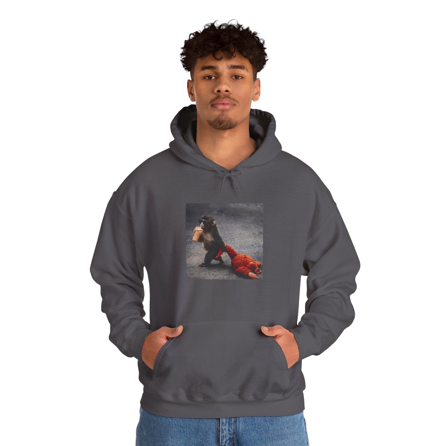 Hoodie — Vintage Monkey with Coffee Print Pullover