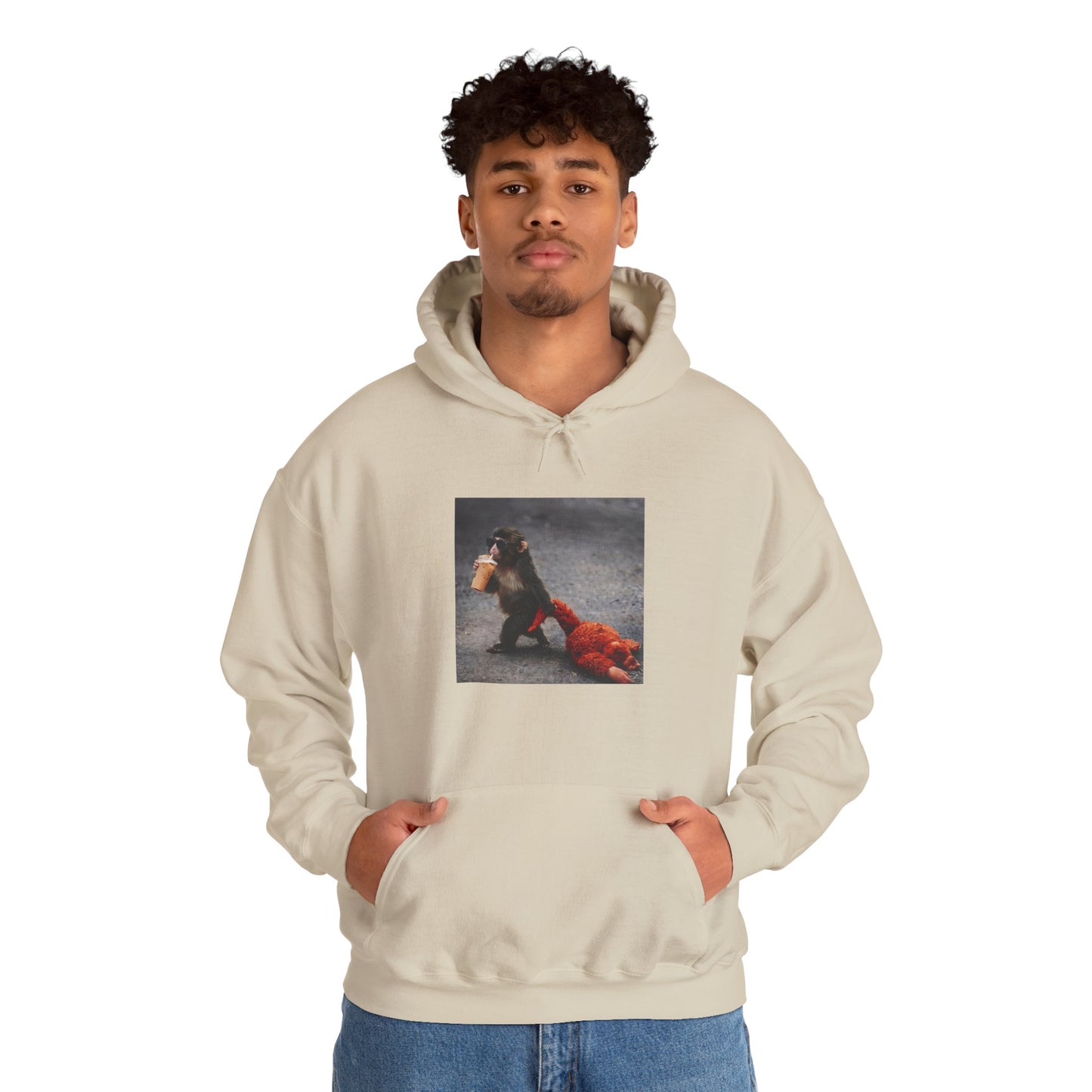Hoodie — Vintage Monkey with Coffee Print Pullover
