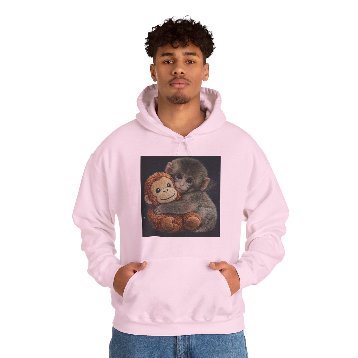 Cute Baby Monkey Hugging Plush Hoodie – Adorable Animal Lover Sweatshirt