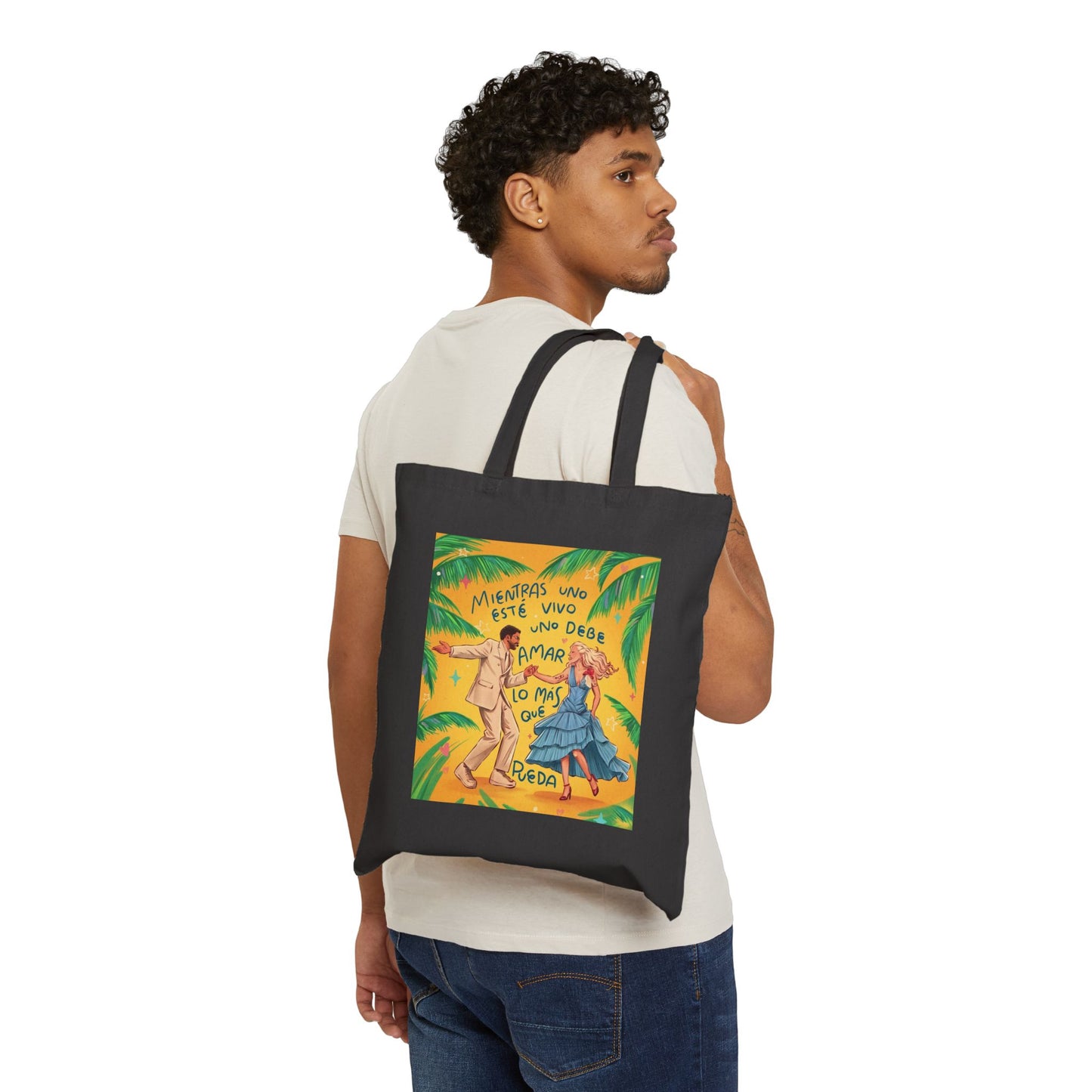 Tote Bag — Spanish Love Quote Tropical Canvas Tote (Mientras Uno Este Vivo...)