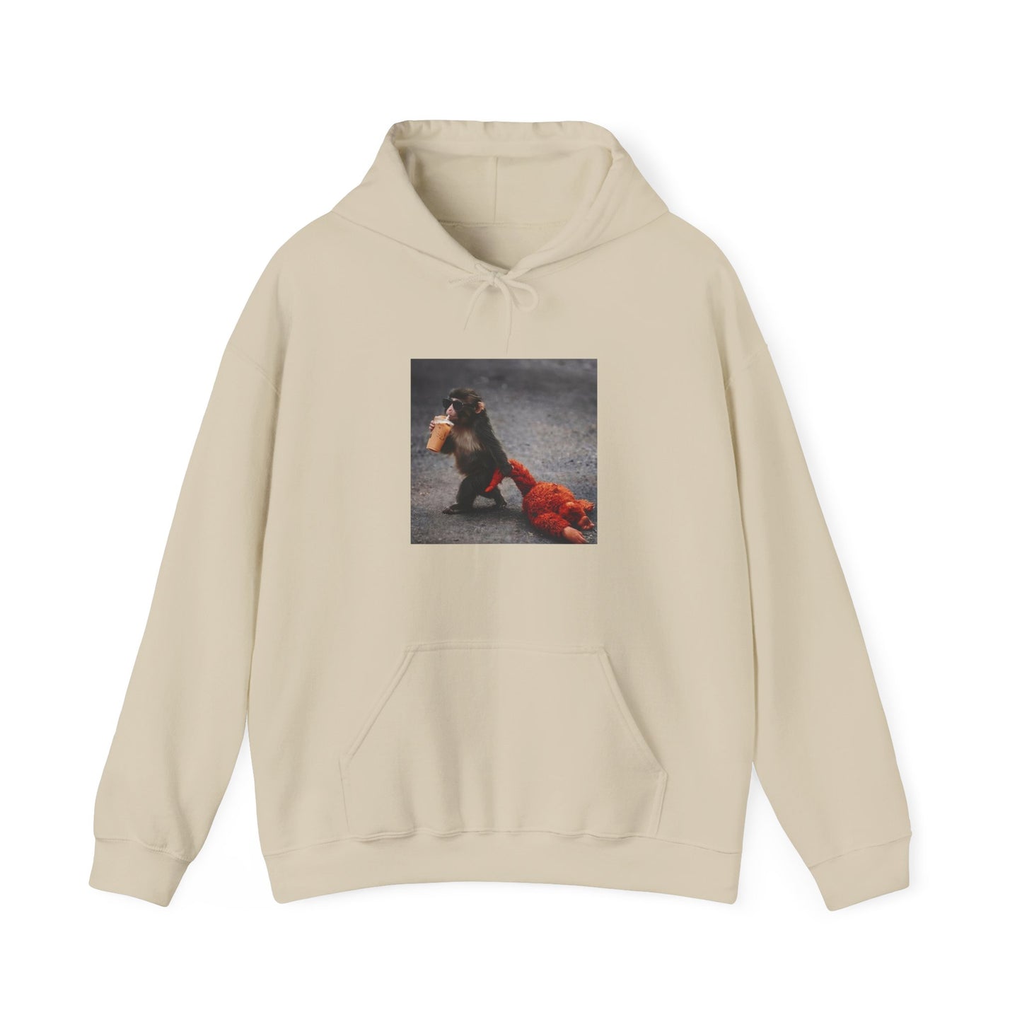 Hoodie — Vintage Monkey with Coffee Print Pullover