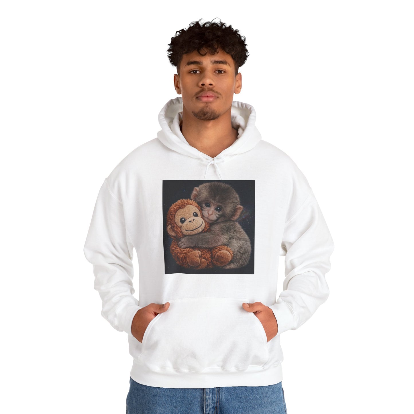 Cute Baby Monkey Hugging Plush Hoodie – Adorable Animal Lover Sweatshirt