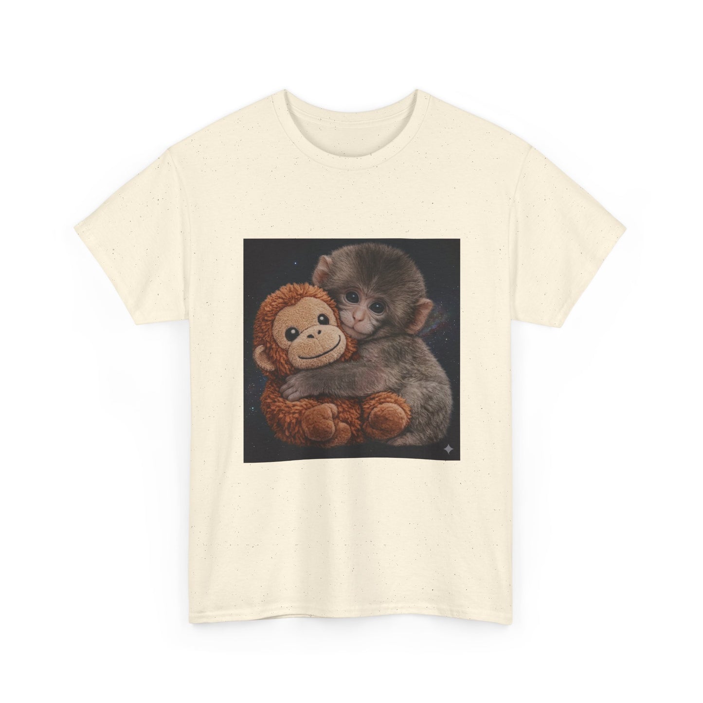 T-Shirt — Cute Baby Monkey Hugging Plush Toy Graphic Tee