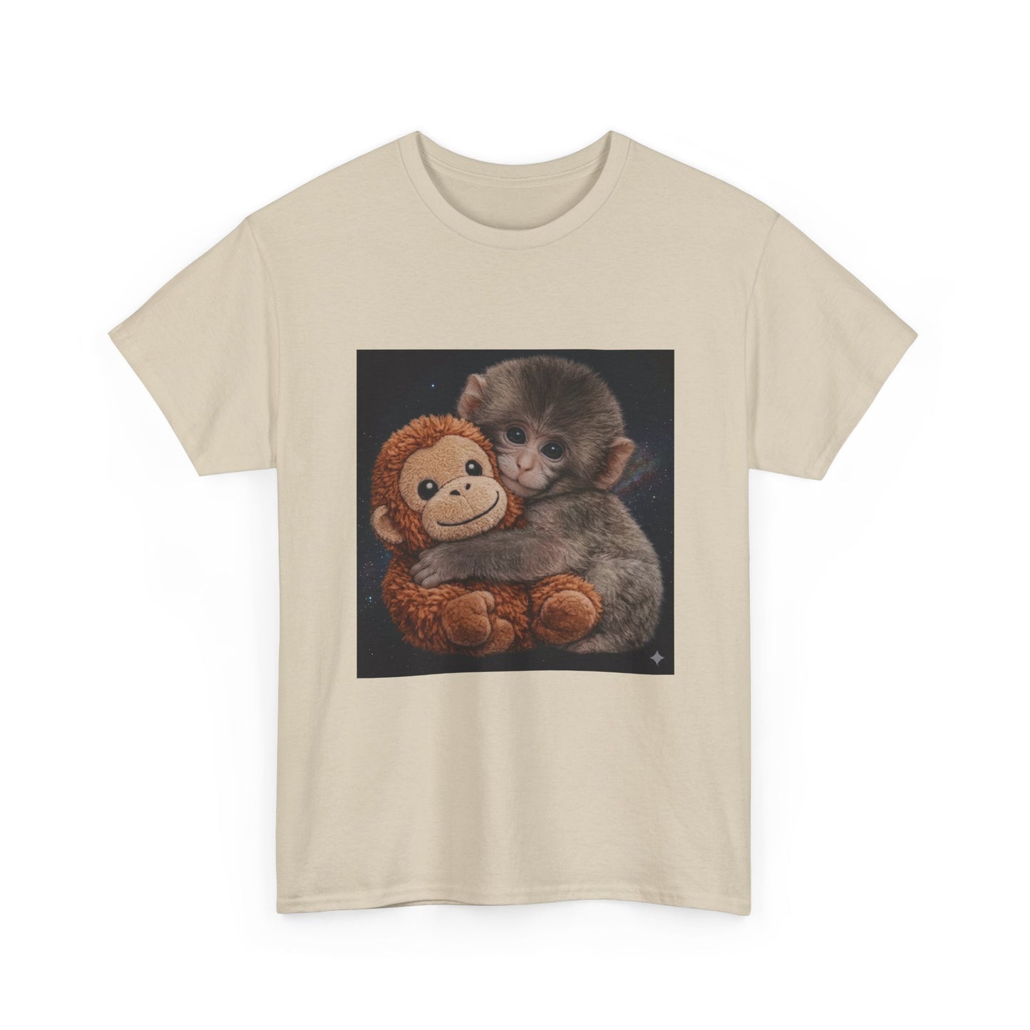 T-Shirt — Cute Baby Monkey Hugging Plush Toy Graphic Tee