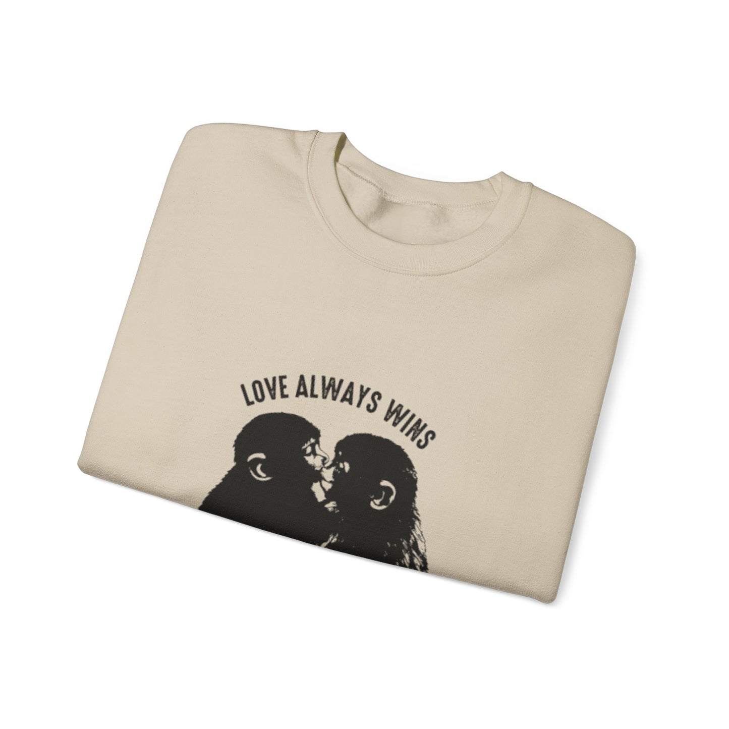 Crewneck Sweatshirt — "Love Always Wins"  Monkeys Graphic