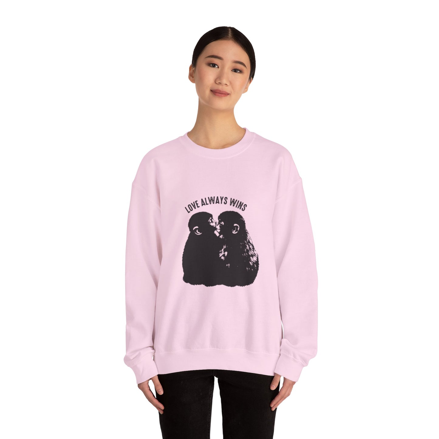 Crewneck Sweatshirt — "Love Always Wins"  Monkeys Graphic