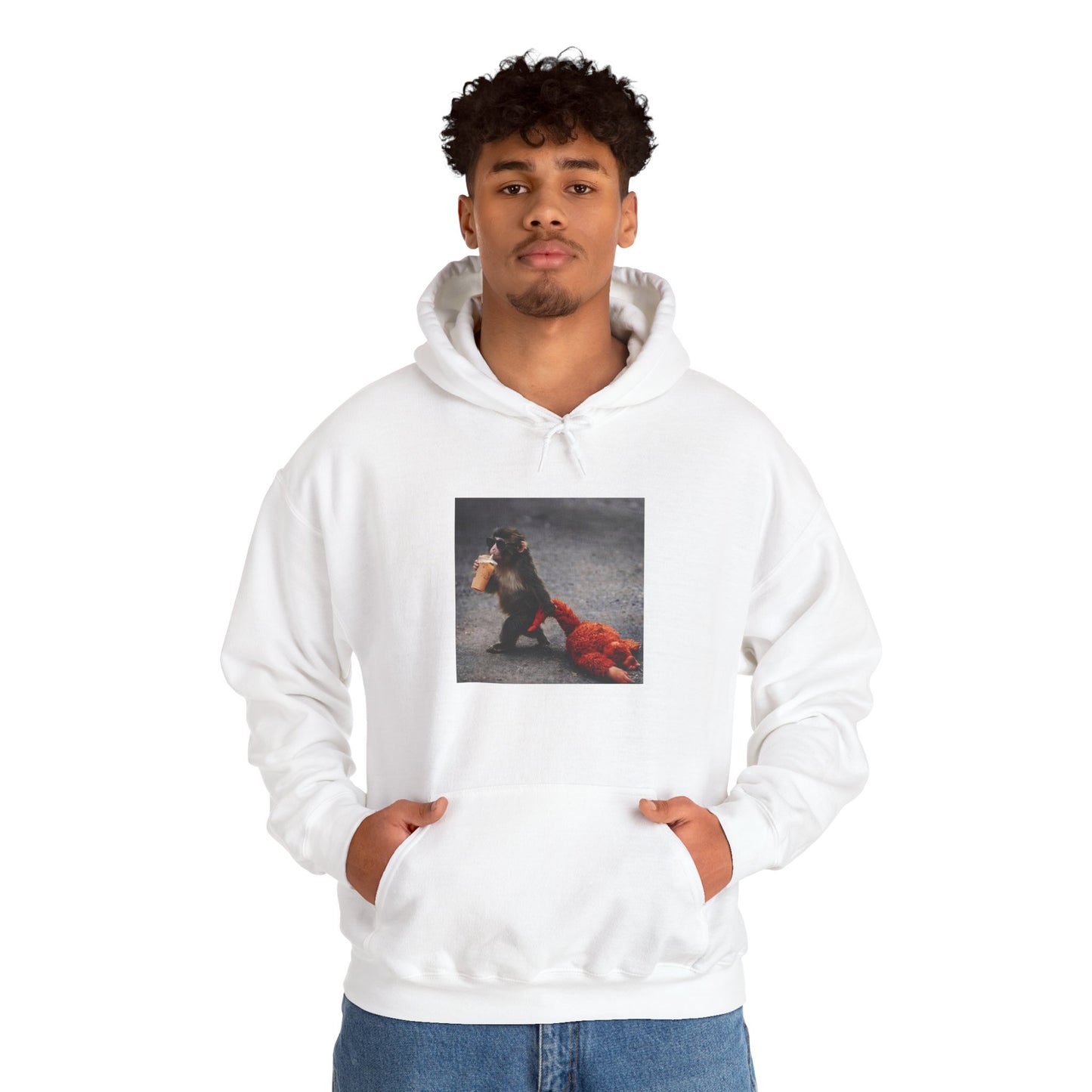 Hoodie — Vintage Monkey with Coffee Print Pullover